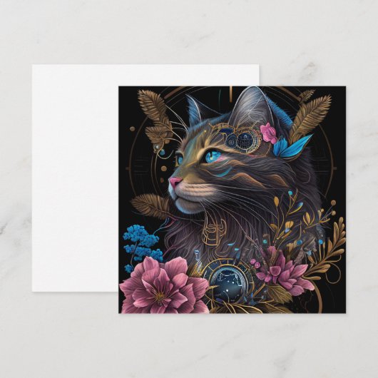 Mooie steampunk Maine Coon met bloemen AI-kunst (Voorkant / Achterkant)