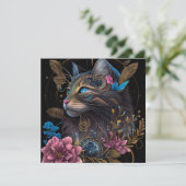 Mooie steampunk Maine Coon met bloemen AI-kunst (Staand voorkant)