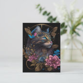 Mooie steampunk Maine Coon met bloemen AI-kunst Briefkaart (Staand voorkant)