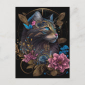 Mooie steampunk Maine Coon met bloemen AI-kunst Briefkaart (Voorkant)
