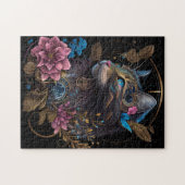 Mooie steampunk Maine Coon met bloemen AI-kunst Legpuzzel (Horizontaal)
