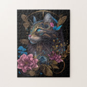 Mooie steampunk Maine Coon met bloemen AI-kunst Legpuzzel (Verticaal)