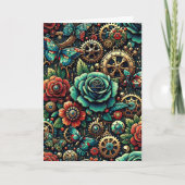 Mooie Steampunk Thema Gears en Rozen Blank Kaart (Voorkant)