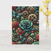 Mooie Steampunk Thema Gears en Rozen Blank Kaart (Gele Bloem)