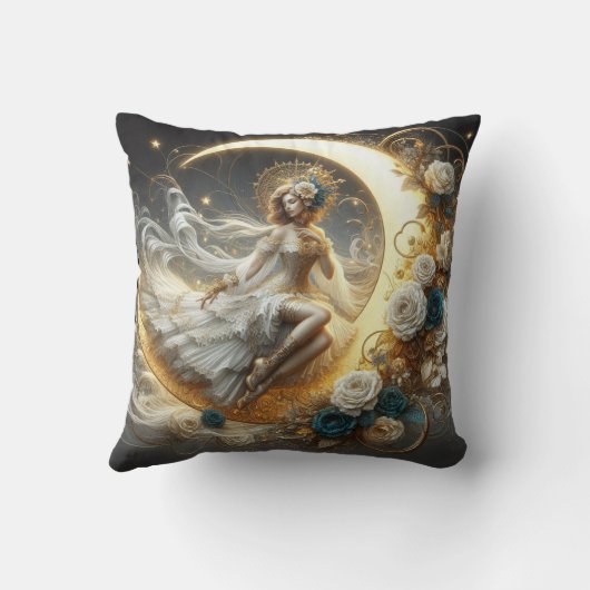 Mooie Steampunk Vrouw op de Maan Kussen (Achterkant)