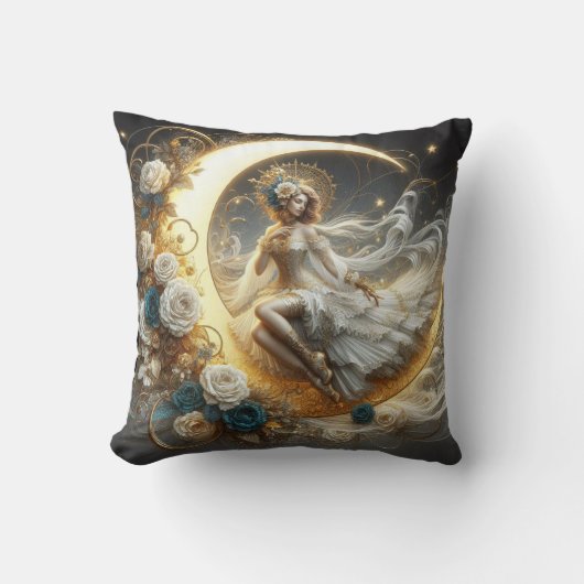 Mooie Steampunk Vrouw op de Maan Kussen (Voorkant)