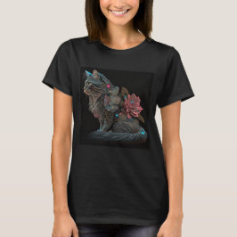 Mooie steampunkkat met roze bloemen t-shirt
