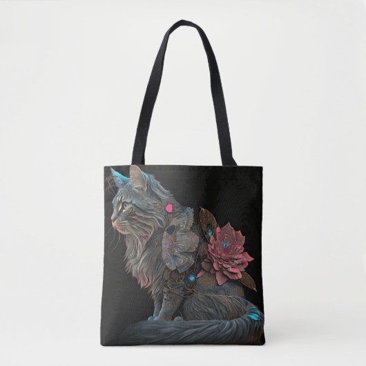 Mooie steampunkkat met roze bloemen tote bag (Voorkant)