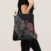 Mooie steampunkkat met roze bloemen tote bag (Dichtbij)