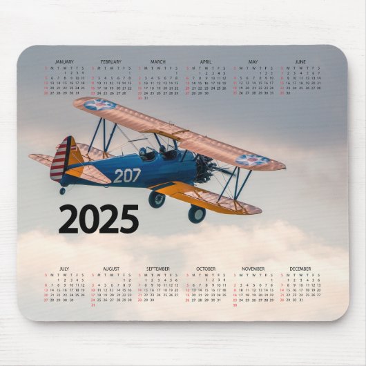 Mooie Stearman Vliegtuig 2025 Kalender Muismat (Voorkant)