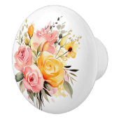 Mooie stengels van perzik en roze rozen keramische knop (Rechts)