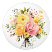 Mooie stengels van perzik en roze rozen keramische knop (Voorkant)