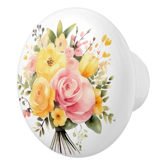 Mooie stengels van perzik en roze rozen keramische knop (Rechts)