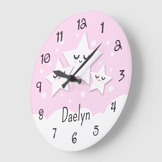 Mooie sterren en wolken in roze voor kinderen grote klok (Hoek)