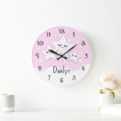 Mooie sterren en wolken in roze voor kinderen grote klok (Huis)