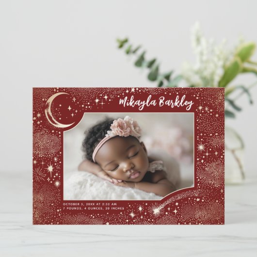 Mooie Sterren Maan Hemels Pasgeboren Foto Geboorte Aankondiging (Staand voorkant)