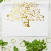 Mooie sterrenachtige metallic gouden kerstboom theedoek (Gevouwen)