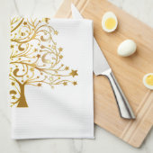 Mooie sterrenachtige metallic gouden kerstboom theedoek (Quarter Fold)