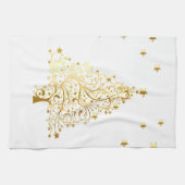 Mooie sterrenachtige metallic gouden kerstboom theedoek (Horizontaal)