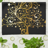 Mooie sterrenachtige metallic gouden kerstboom theedoek (Gevouwen)