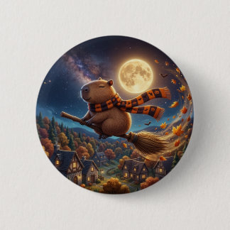 Mooie sterrenhemel vliegende bezem capybara speld ronde button 5,7 cm