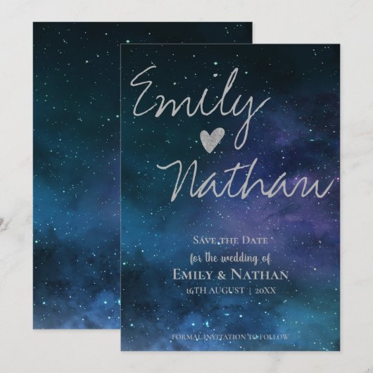 Mooie Sterrennacht Typografie Bruiloft Save The Date (Voorkant / Achterkant)