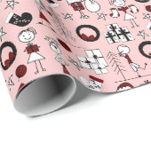 Mooie Stick Figure Kerst Inpakpapier (Rol Hoek)