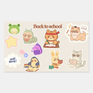 Mooie Stickerset 'Terug naar School' met Katten Rechthoekige Sticker
