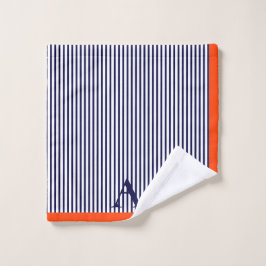 Mooie stijlvolle blauwe en oranje gestreepte monog bad handdoek