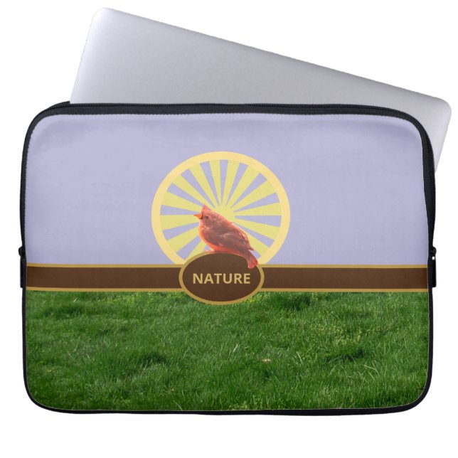 Mooie stijlvolle landschap & rode vogel laptop sleeve (Voorkant)