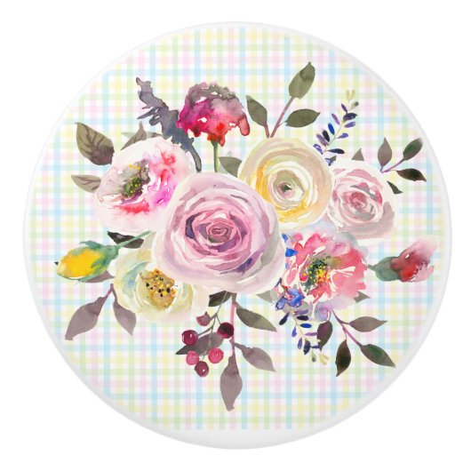 Mooie stijlvolle pastel Waterverf Bloemen Keramische Knop (Voorkant)