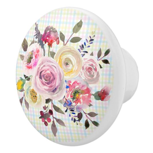 Mooie stijlvolle pastel Waterverf Bloemen Keramische Knop (Rechts)