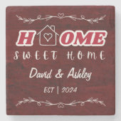 Mooie stijlvolle rode aangepaste paar namen thuis stenen onderzetter (Voorkant)