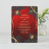 Mooie, stijlvolle rode, grijze en gouden bruiloft kaart (Staand voorkant)