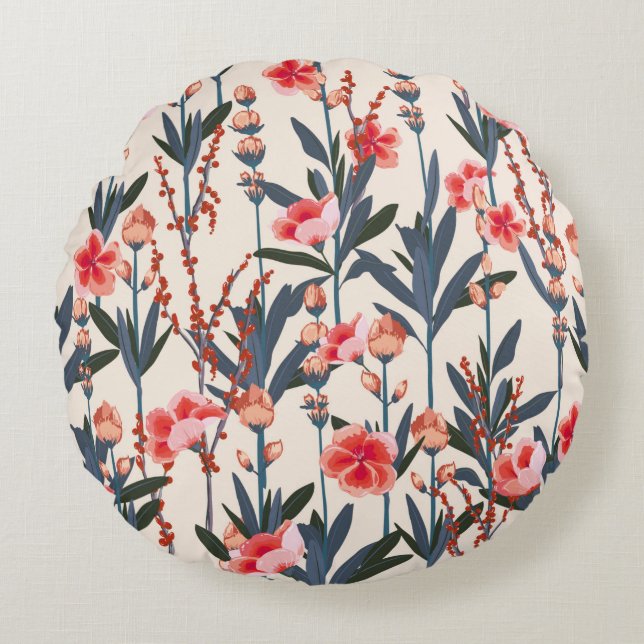 Mooie, stijlvolle tuinfloralen in de ma rond kussen (Voorkant)