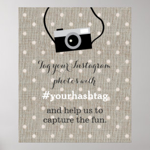 Mooie Stippen Jute Huwelijksfoto's Hashtag Bord Poster