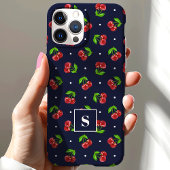 Mooie Stippen Kersen Op Marineblauw Monogram Case-Mate iPhone Case