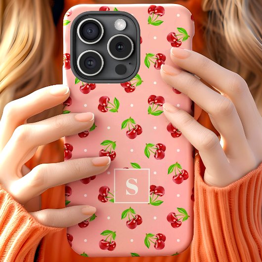 Mooie Stippen Kersen Op Roze Monogram Case-Mate iPhone Case