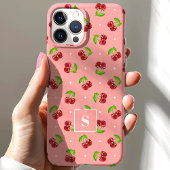 Mooie Stippen Kersen Op Roze Monogram Case-Mate iPhone Case