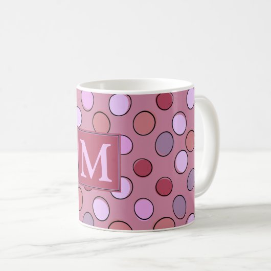 Mooie Stippen Roze Patroon Monogram Koffiemok (Voorkant rechts)