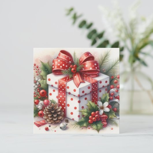 Mooie Stippen Strik en Hulst Feestdagenkaart (Staand voorkant)