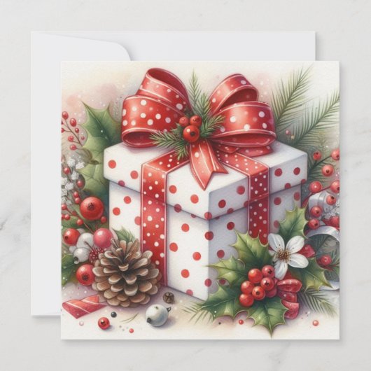 Mooie Stippen Strikboog en Hulst Feestdagenkaart (Voorkant)