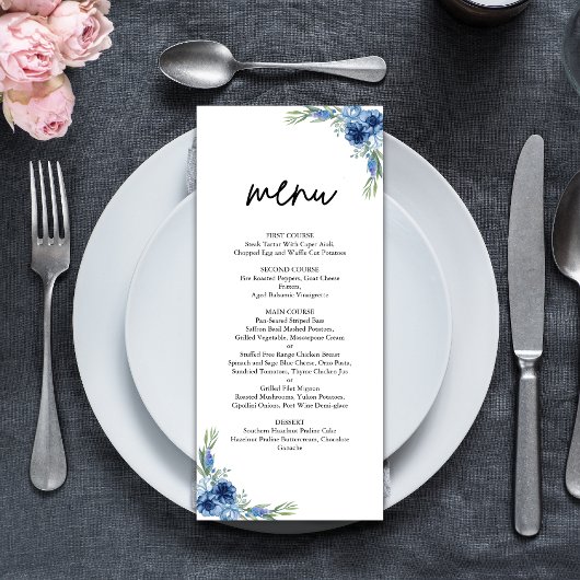 Mooie Stof Blauwe Bloemige Bruiloft Menu