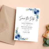 Mooie Stof Blauwe Bloemige Bruiloft Save The Date