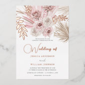 Mooie Stof Rose & Blush Ivoor Boho Bruiloft Folie Uitnodiging (Voorkant)