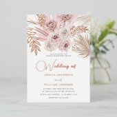 Mooie Stof Rose & Blush Ivoor Boho Bruiloft Folie Uitnodiging (Staand Voorkant)