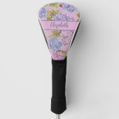 Mooie Stof Roze Bloemen Aangepaste Naam Dames Golfheadcover (Voorkant)