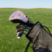 Mooie Stof Roze Bloemen Aangepaste Naam Dames Golfheadcover (Insitu)