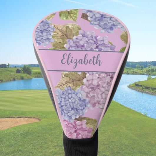 Mooie Stof Roze Bloemen Aangepaste Naam Dames Golfheadcover
