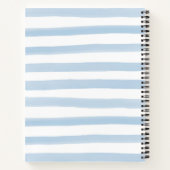 Mooie Stofblauwe Aquarel Strepen Monogram Naam Notitieboek (Achterkant)